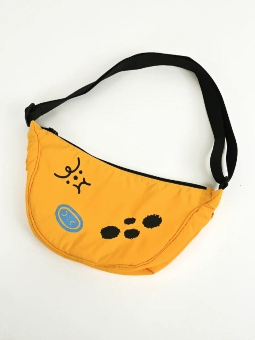 Yellow Graphic Crescent Sling Bag with Adjustable Black Strap